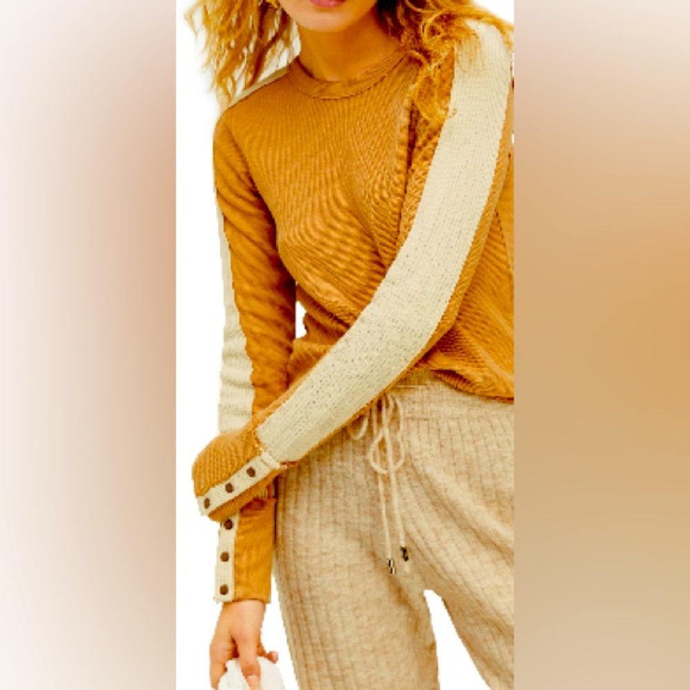 NWOT Free People Tasha Thermal Top size large color: ochre combo